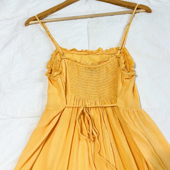 Forever 21 Yellow Ruffle Tiered Mini Sleeveless Babydoll Dress Size Medium - Picture 7 of 7